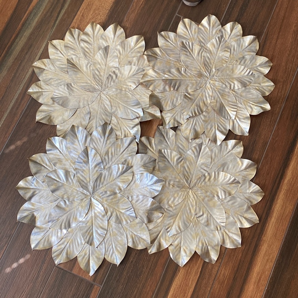 Threshold gold and silver leaf holiday table charger settings decorations